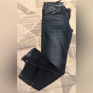 KanCan Mid-Rise Skinny Jeans with Ankle Zipper & Fringe Hem